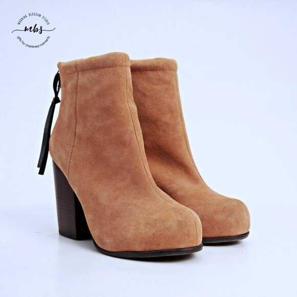 Jeffrey Campbell Rumble Suede Block Heeled Booties Tan Women 8 - Picture 4 of 16